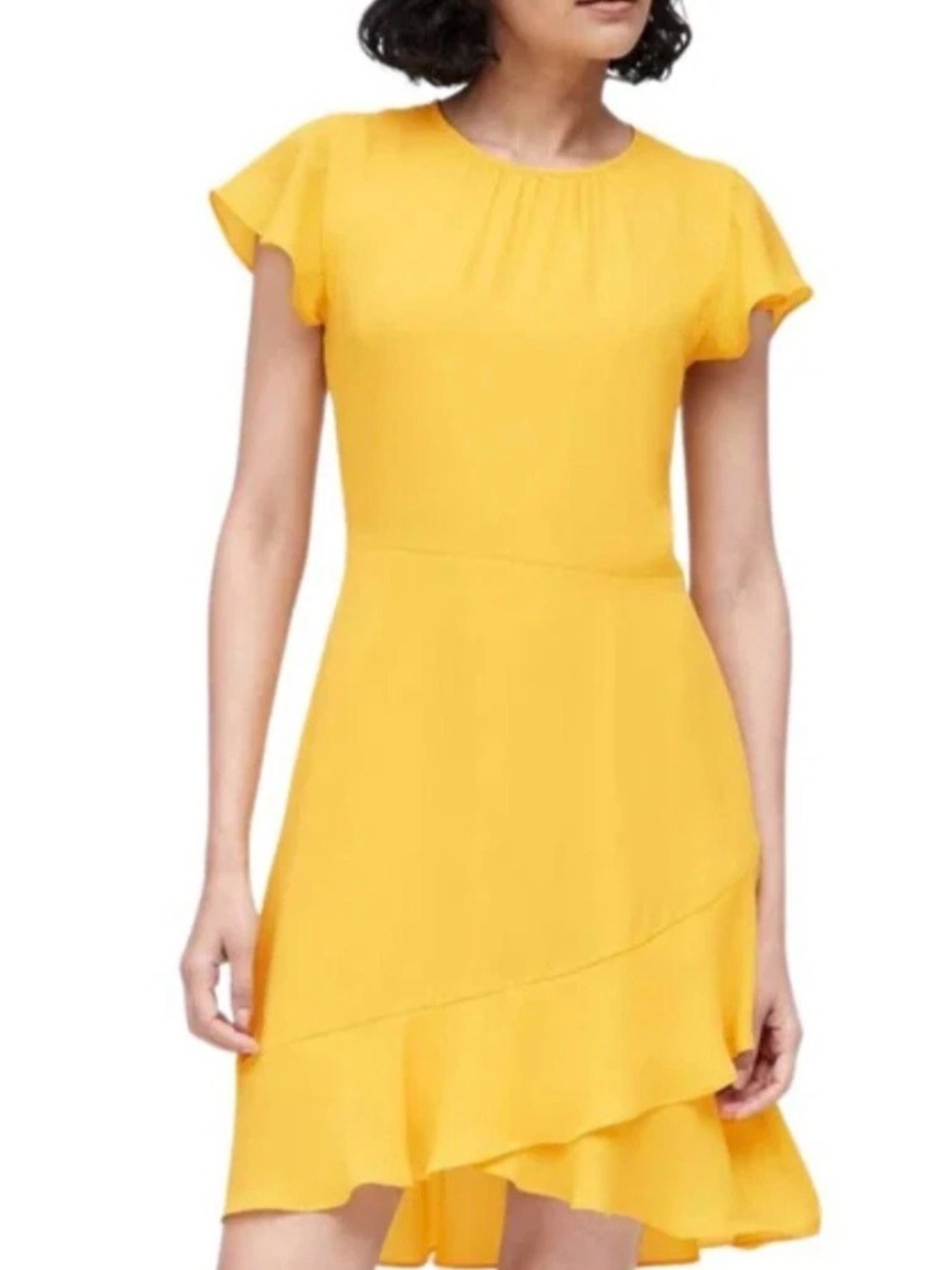 Banana Republic Yellow Flutter Sleeves Flounce Ruffled Hem Mini Dress Size 2